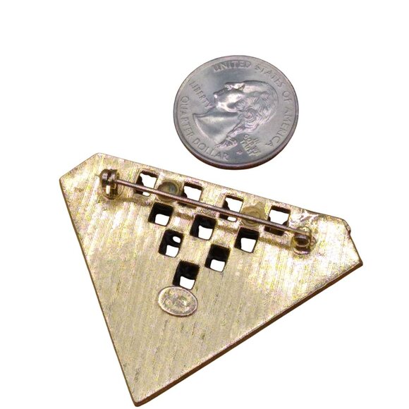 Hattie Carnegie Diamond Shaped Gold Plated Brooch Vintage Pin with Japanned Blac - Picture 5 of 6